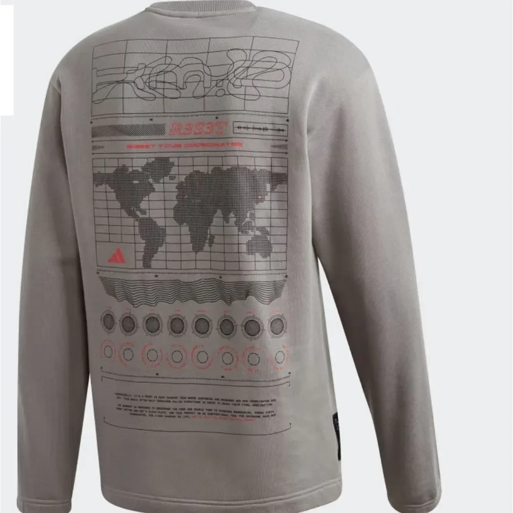 Crewneck Sweatshirt ID Crew Adidas Gray XL Sweatshirt with Map Details